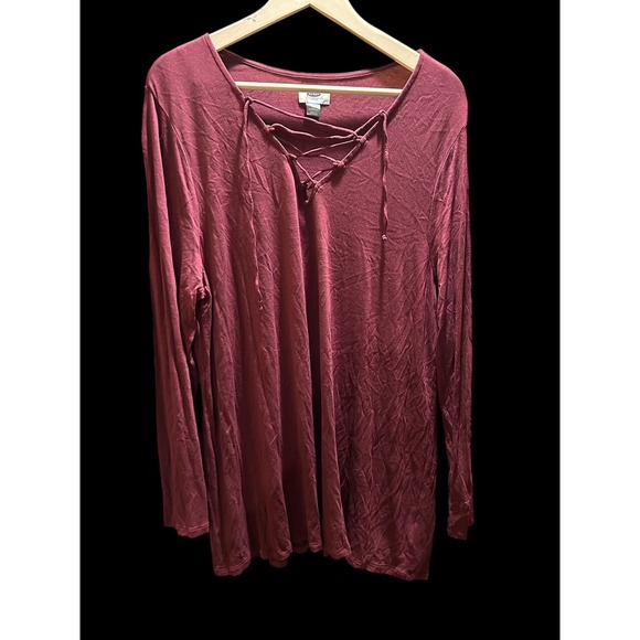 Old Navy Tops - Old Navy Womens Plus Size Dark‎ Pink Long Sleeve Lace Up Shirt Size 2X
